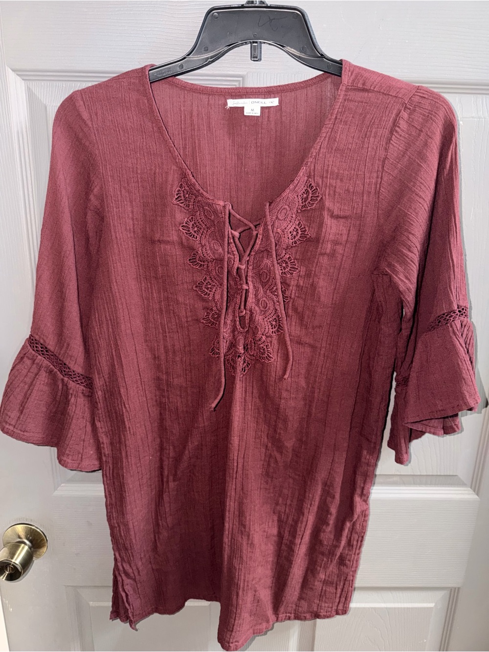 O'Neill burgundy Lace-Up Boho Tunic